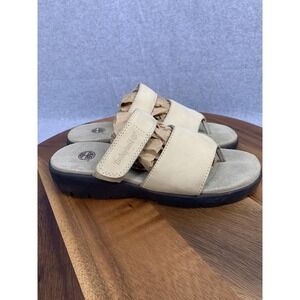 Timberland Chunky Platform Sandals Womens 8 Thong Slide‎ Leather Upper Beige